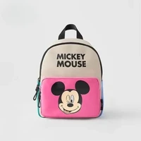 Disney 2026, nueva llegada, mochila con bloques de color de Mickey Mouse, bolso pequeño con bolsillo rosa, bolso de hombro moderno para viajes de chicas adolescentes