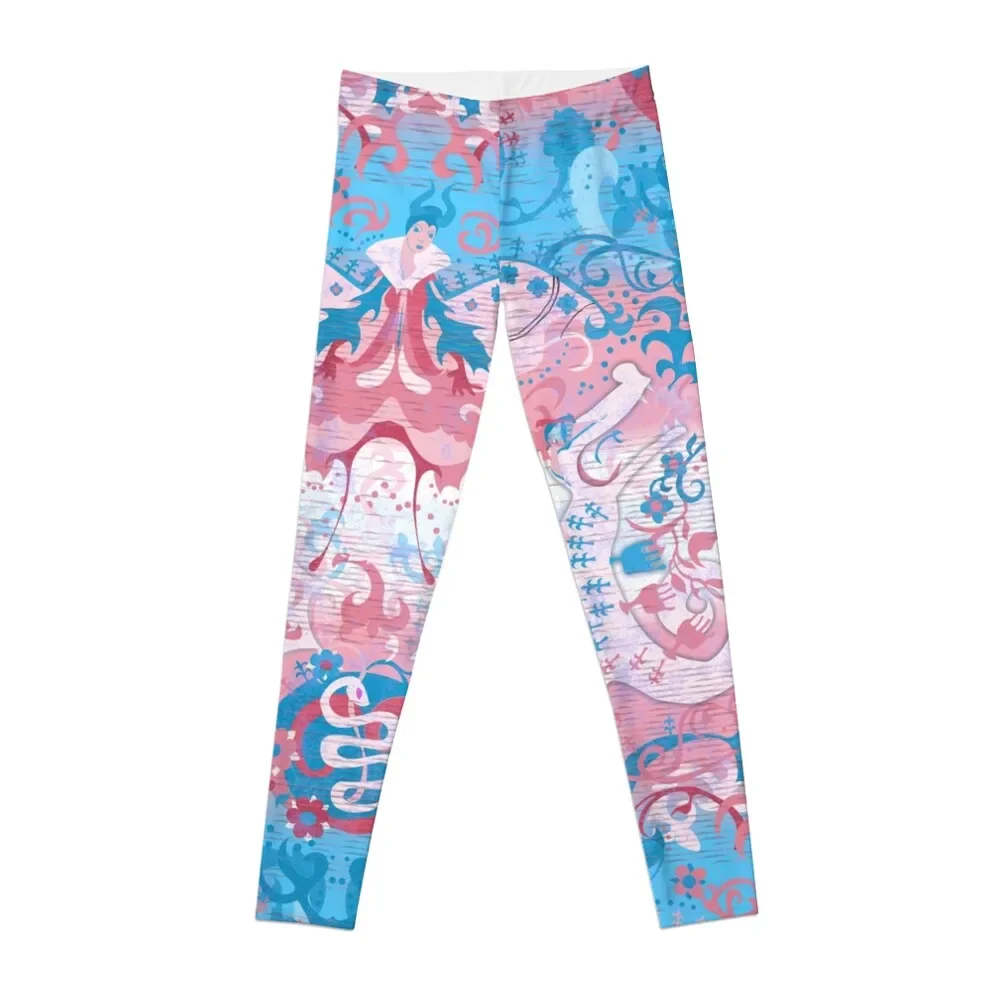 Transgender Dragon Damask -- Trans Pride Flag Colors Leggings gym clothing Fitness woman Women's sports Womens Leggings