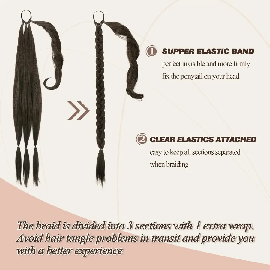 2 قطعة 30 بوصة طويلة مضفر ذيل حصان تمديد للنساء أنيق التفاف حول البني جديلة وصلات شعر مع الشعر التعادل الاصطناعية Po