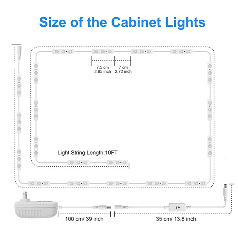 셀프 접착 LED 캐비닛 조명 옷장 조명, 거울 US 플러그용 LED 화장대 조명, 터치에 민감한 분위기 조명
