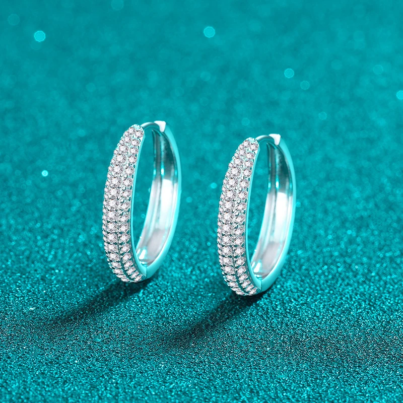 S925 Sterling Silver Full Moissanite Pav Hoop Earrings  Sophisticated Minimalist Style