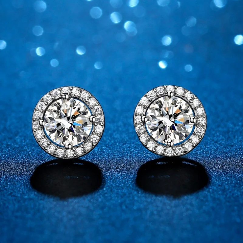 

Couple'S Wedding Luxury PT950 Platinum 1-Carat Round Earrings In D Color Cupid Craftsmanship Mozambique Diamond Jewelry