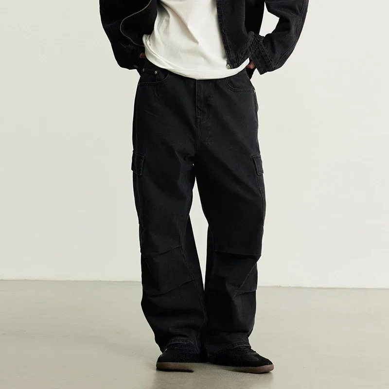 

American Style Work Pants for Men, New Style for Autumn and Winter 2024, Washed and Distressed, Multiple Pockets, Loose Jeans
