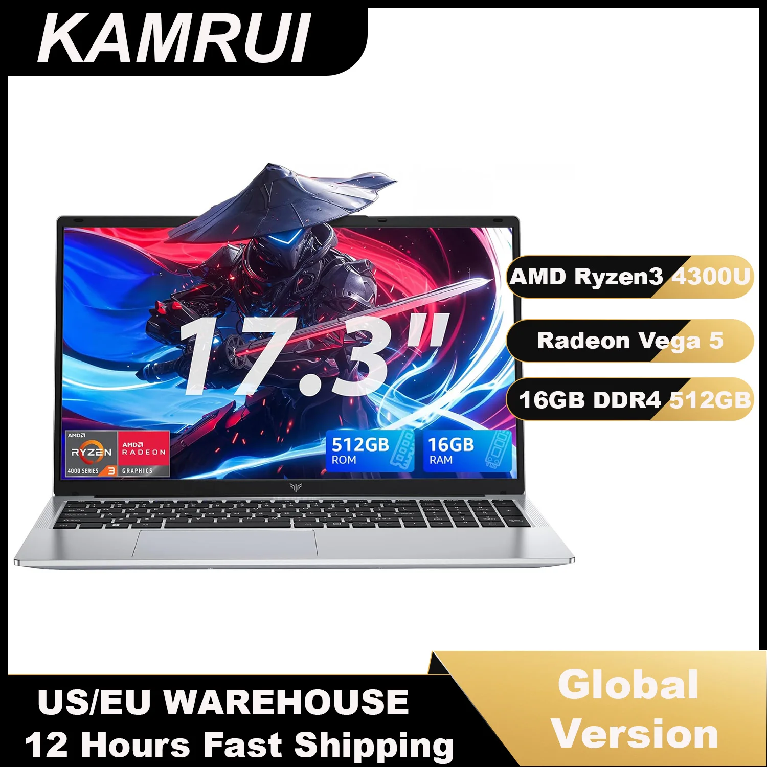 KAMRUI AX17PRO Laptop 17.3Inch AMD Ryzen3 4300U up to 3.7GHz 16GB DDR4 512GB M.2 SSD 62.7Wh Battery 1920P FHD Win11 Computer