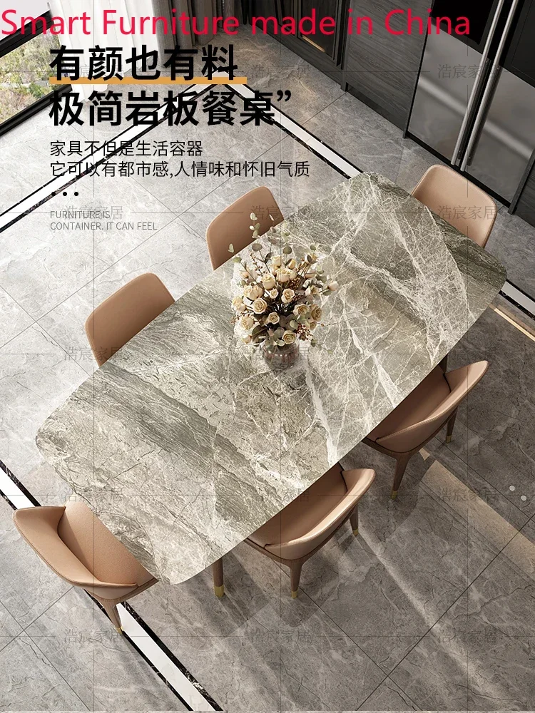 

Imported slate light extravagant Italian marble dining table and chair combination modern simple small household dining table