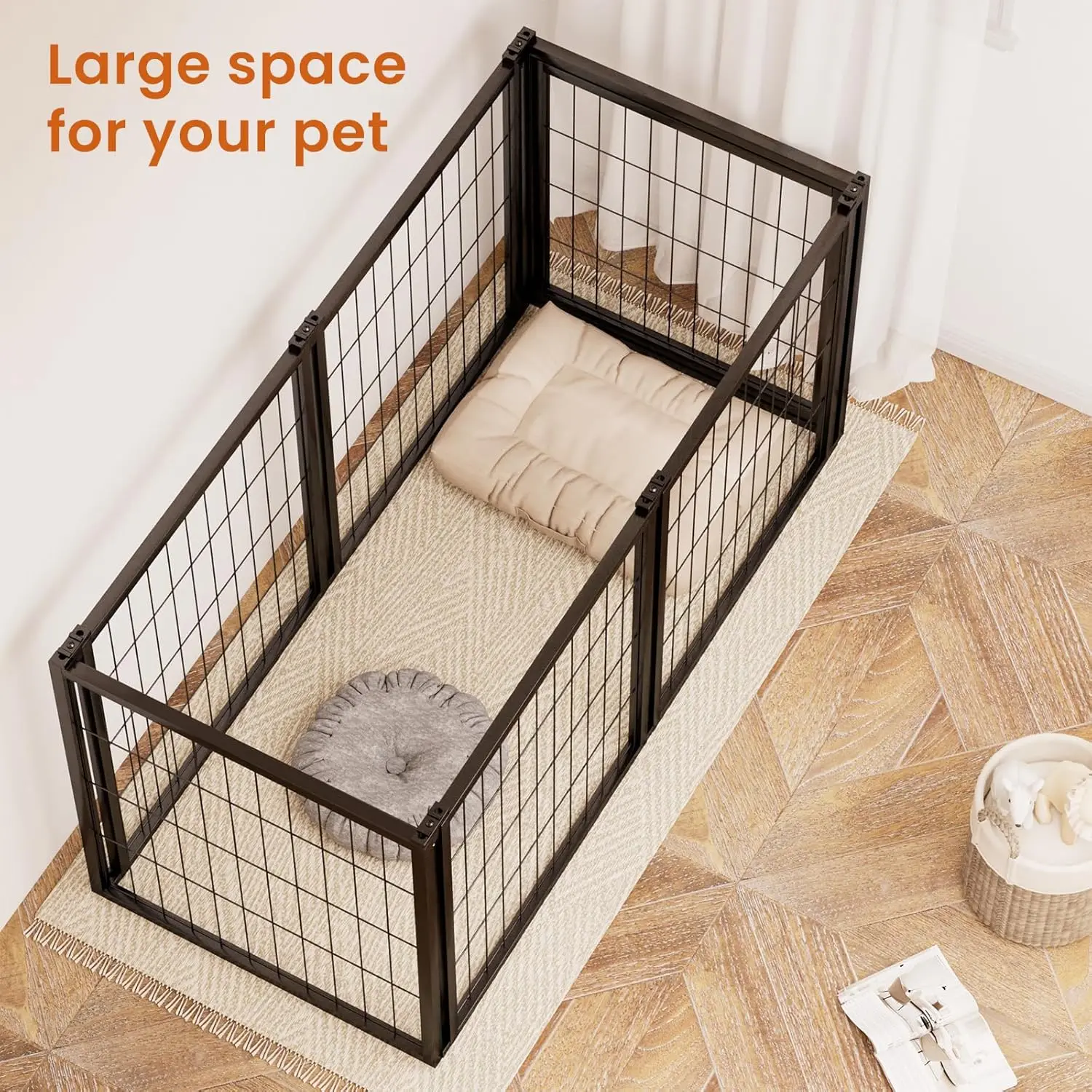 

Cage, Dog Kennel, Puppy Playpen with Top, Crate for Indoor Outdoor, Black, 47.2" L x 22" W x 24" H