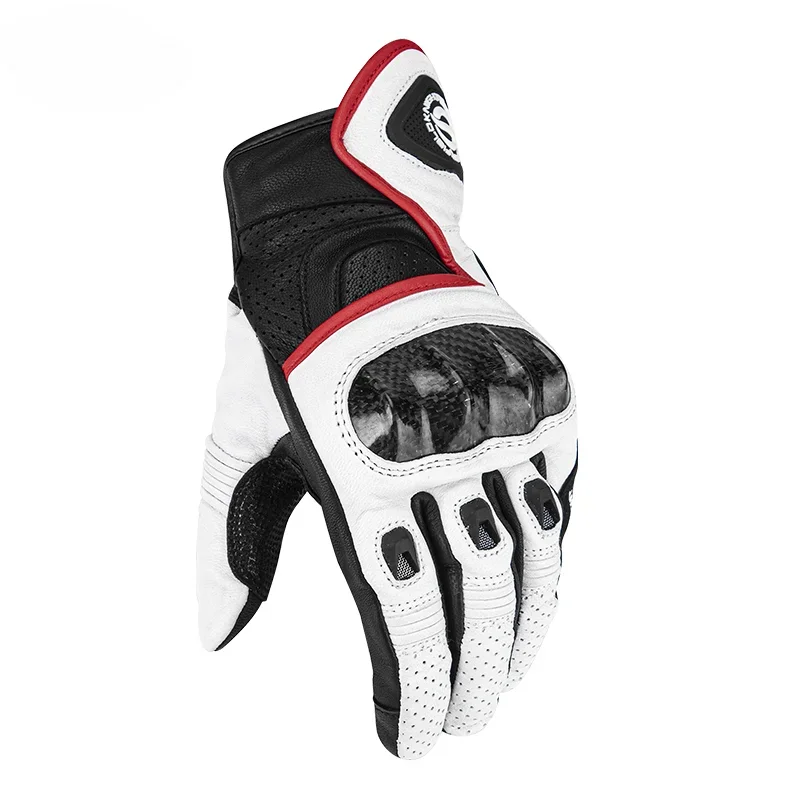 -for 100% Real Leather Full Fingers Breathable Motorcycle MTB Gloves Touch Screen Carbon Fiber Protective Shell Riding Gloves