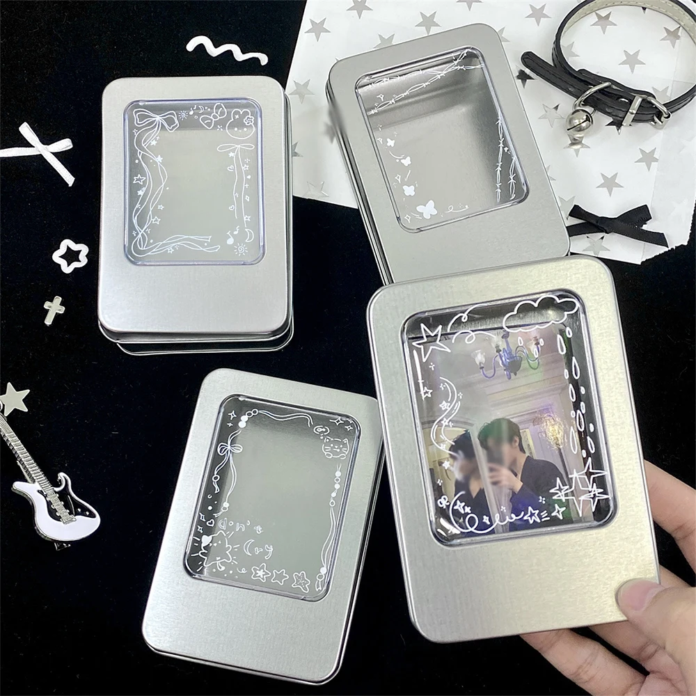 Idol Card Storage Box Printed Photocard Holder Collect Boxes Silver Jewelry Game Card Case Organizers Desktop Stationery New