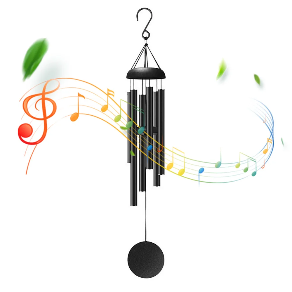 Classic Black Wind Chimes, Alumínio Pipe Hanging, Corredor, Balcony Room Decoration, Birthday Gift, 32"