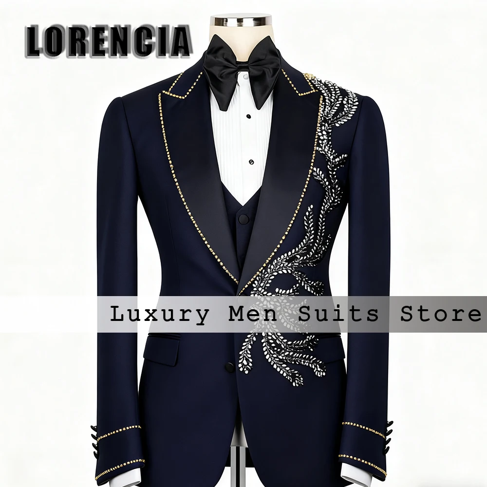 

Элегантный мужской костюм с бисером, 3 предмета, блестящий кристалл, вечерний смокинг с бисером, комплект 2025 года, блейзер на заказ, брюки disfraz hombre
