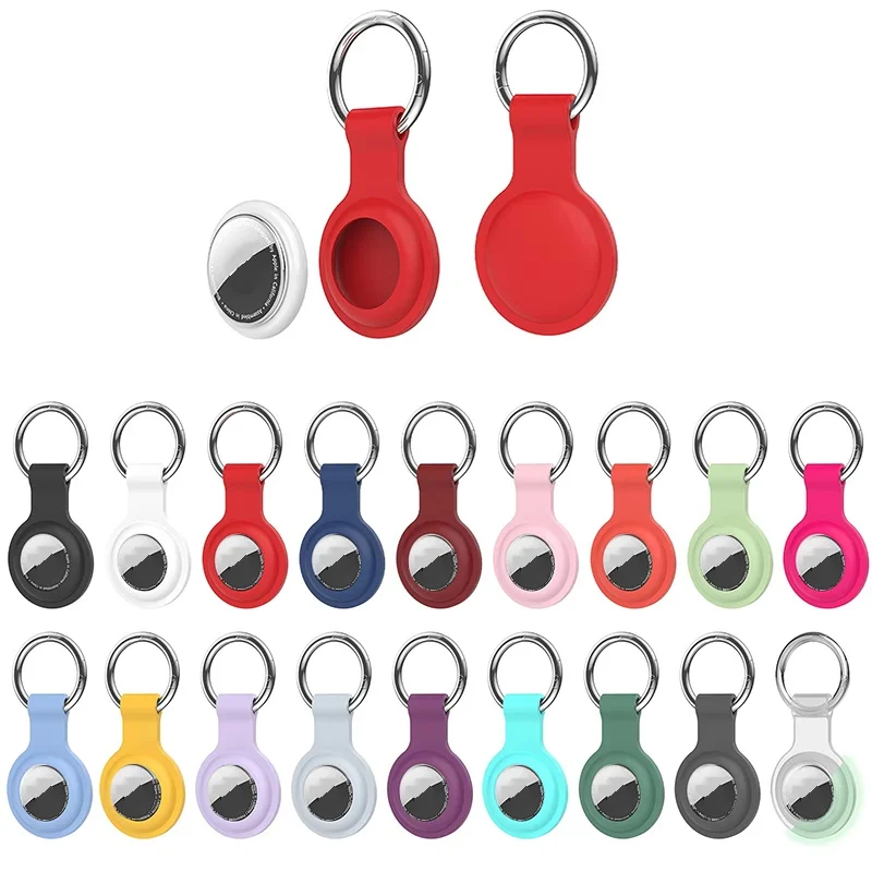 Cover For Apple Airtags Case Liquid Silicone Protective Shell Tracker Accessories Anti-Loss Sleeve With Keychain AirTags Cover