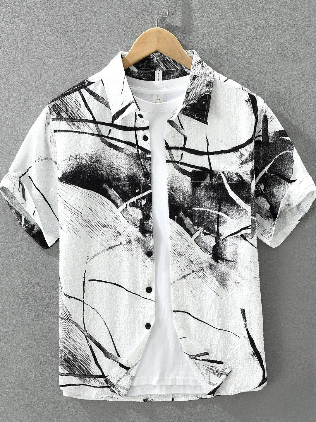 

Men's Short Sleeve Shirt Summer Thin Breathable Texture Casual Polyester Fabric Printed Street Style Loose Fit Daily Wear