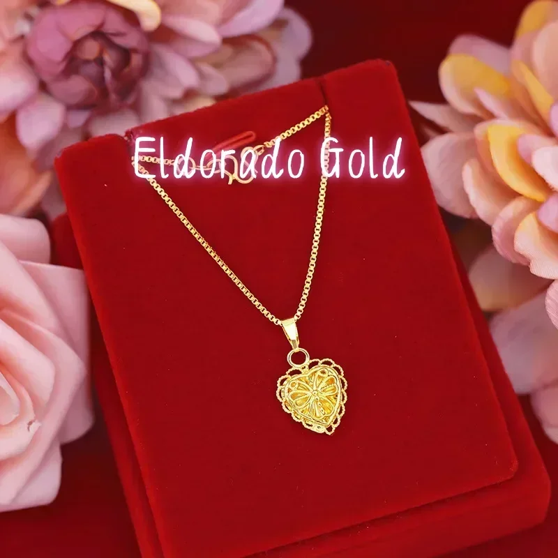 Eldorado Gold  9999 Real Gold 24K Ladies Gold Small Peach Heart Love Necklace