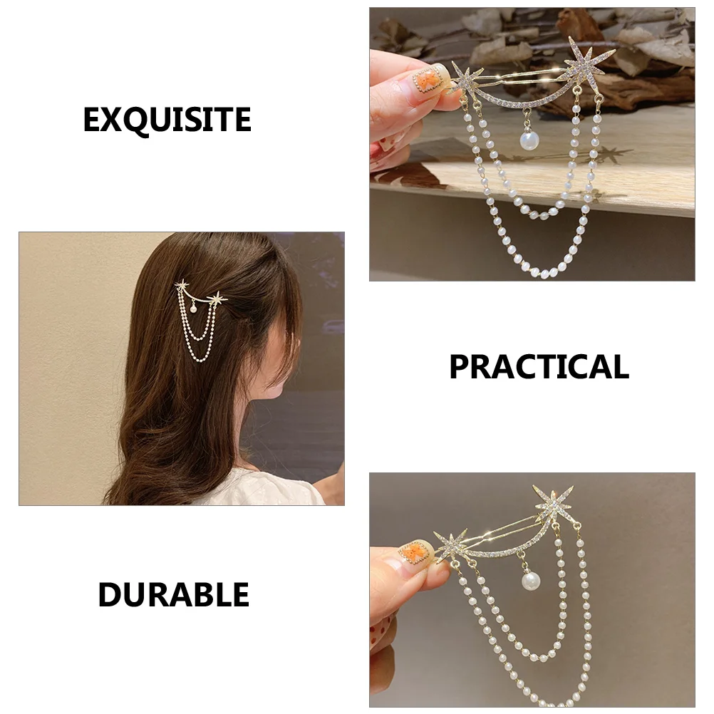 

Star Bead Chain Hairpin Decorative Clips for Women Pins Rhinestone Accessories Tassel Girl Fancy Barrettes Women's Miss