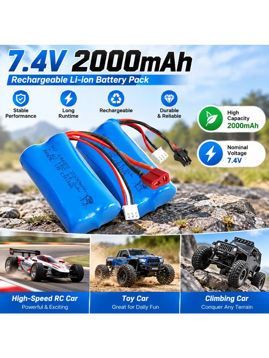Akumulator 18650 7.4V 2000mAh do ponownego ładowania, odpowiedni do zdalnie sterowanych samochodów, łodzi, pojazdów terenowych, szybkich samochodów, baterie o wysokim współczynniku rozładowania. — zdjęcie produktu 6