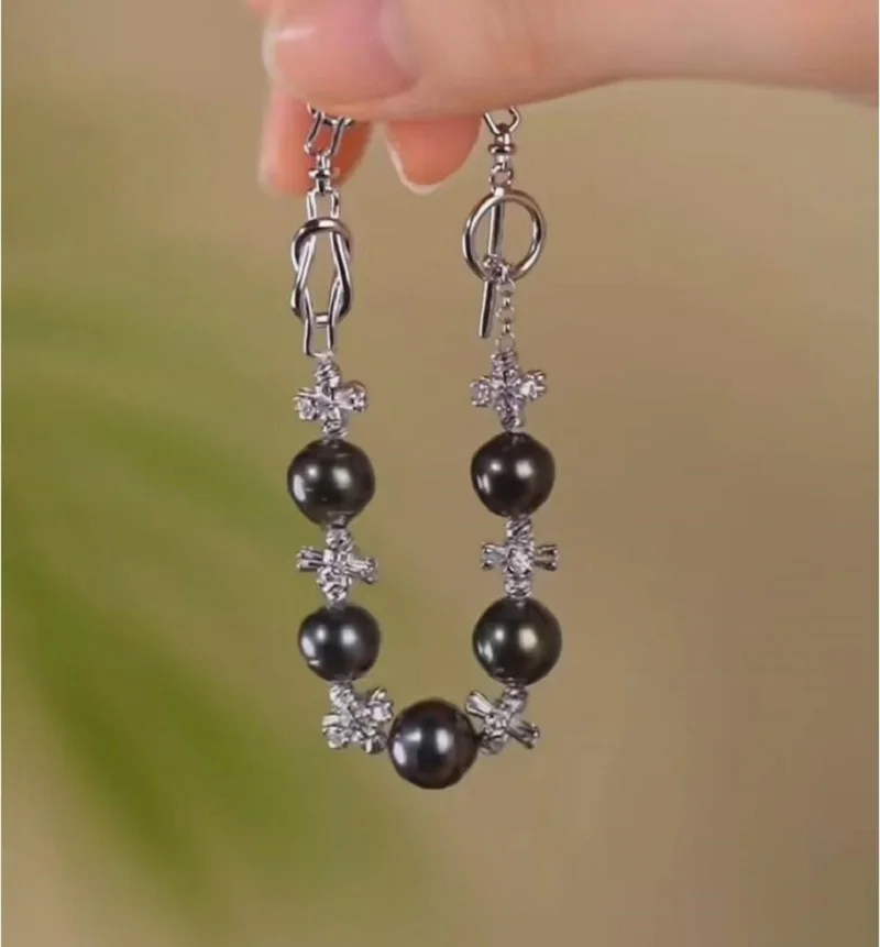 

stunning 9-10mm tahitian baroque black green pearl bracelet 7.5-8"