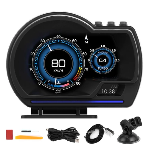 Pantalla Digital Head-Up para coche y camión, velocímetro HUD, alarma Turbo RPM, indicador inteligente OBD2 + GPS