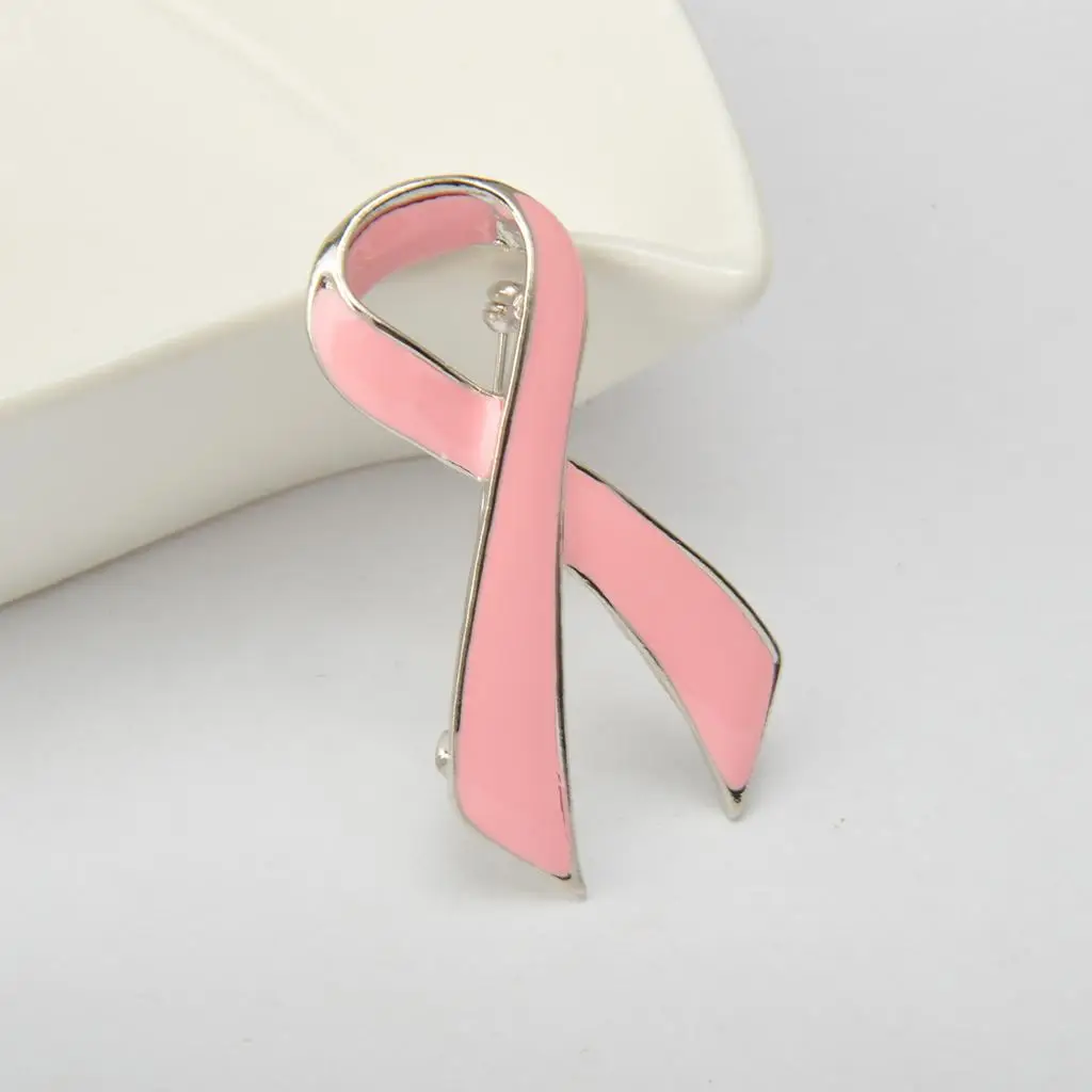 Pink Ribbon Brooch Pin Alloy Jewelry Symbol Badge for Breast Cancer Awareness Women Charity Parties
