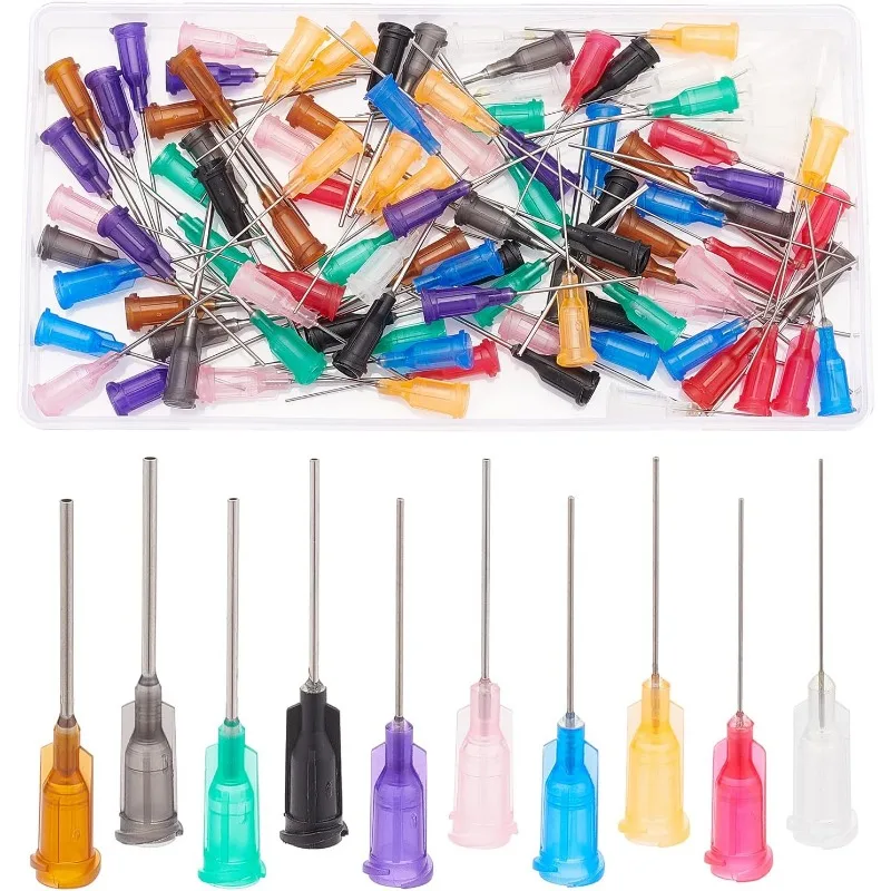 

100PCS 10Different Gauge Blunt Tip Glue Bottle Needles Dispensing Needle Industrial Liquid Dispenser Needle for Refilling