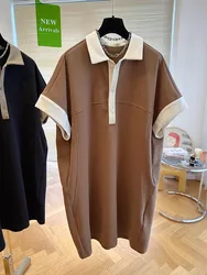 Elegant Dress For Women Short Sleeve Comfortable Casual Patchwork Dress khaki Summer 2023 Summer Loose Dress