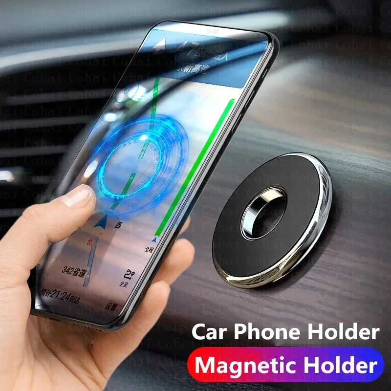 Magnetic Car Phone Holder Dashboard Mini Round Shape Stand For iPhone Samsung Xiaomi Metal Magnet GPS Car Mount For Wall view 2