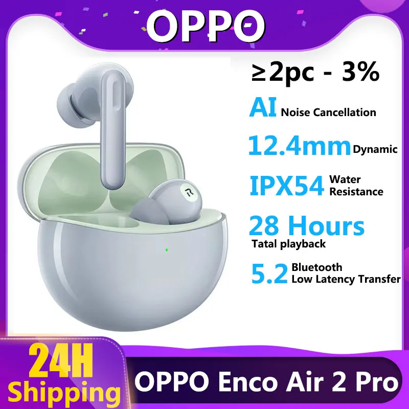 Original OPPO Enco Air 2 Pro True Wireless Bluetooth Earphone Active Noise Cancelling Wireless Headphones Sport 28H Battery IP54