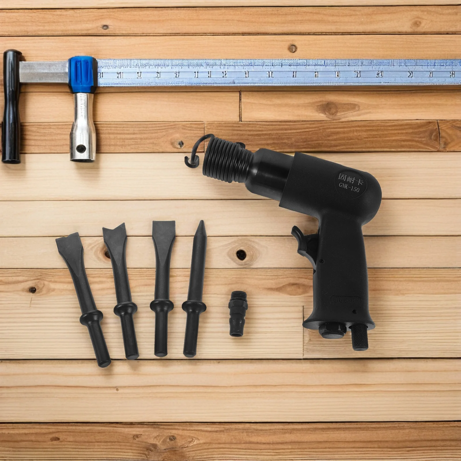 1 Juego de martillo neumático de aire, 150mm, 4 cinceles, alta eficiencia, eliminación de óxido, funcionalidad versátil, herramientas metalúrgicas automotrices