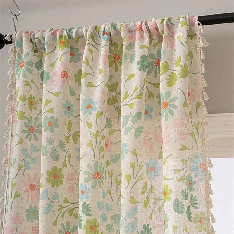 American-Style Semi-Blackout Curtains with Rod Pocket Bamboo And Linen Blend Fabric for Privacy And Light Control