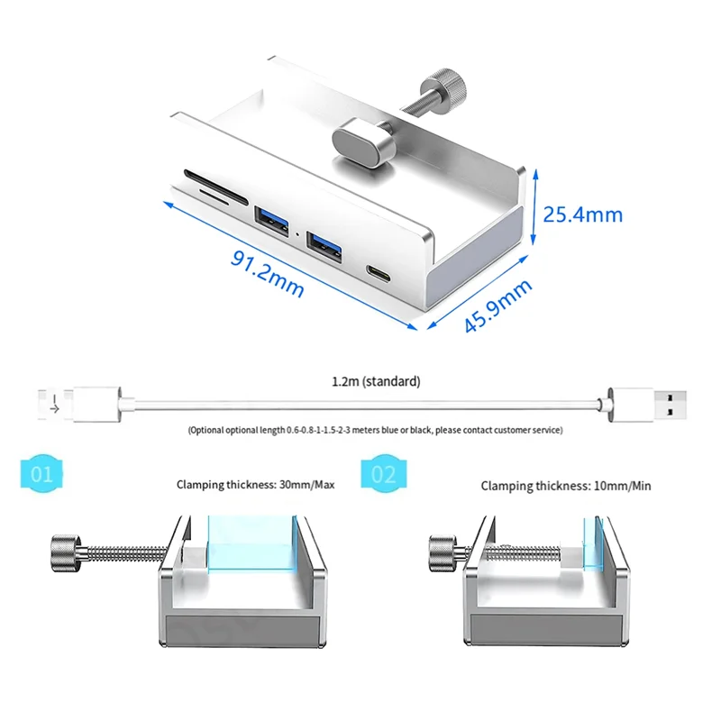 AED5-USB 3.0 HUB USB Clip On Docking Station USB 3.0 Adapter Multi Splitter 5Gbps High Speed Adapter For PC Laptop Silver
