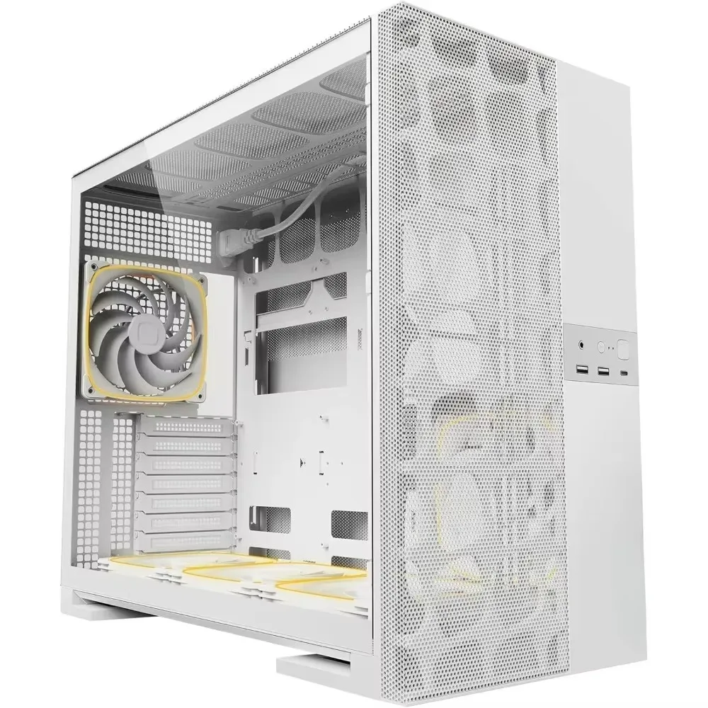 Mid Tower E-ATX/ATX Gaming Case, High Airflow, 1.2mm Steel, Type C, Support 420/360 Radiator, ARGB PWM 140m Fan X 5, Gaming Case