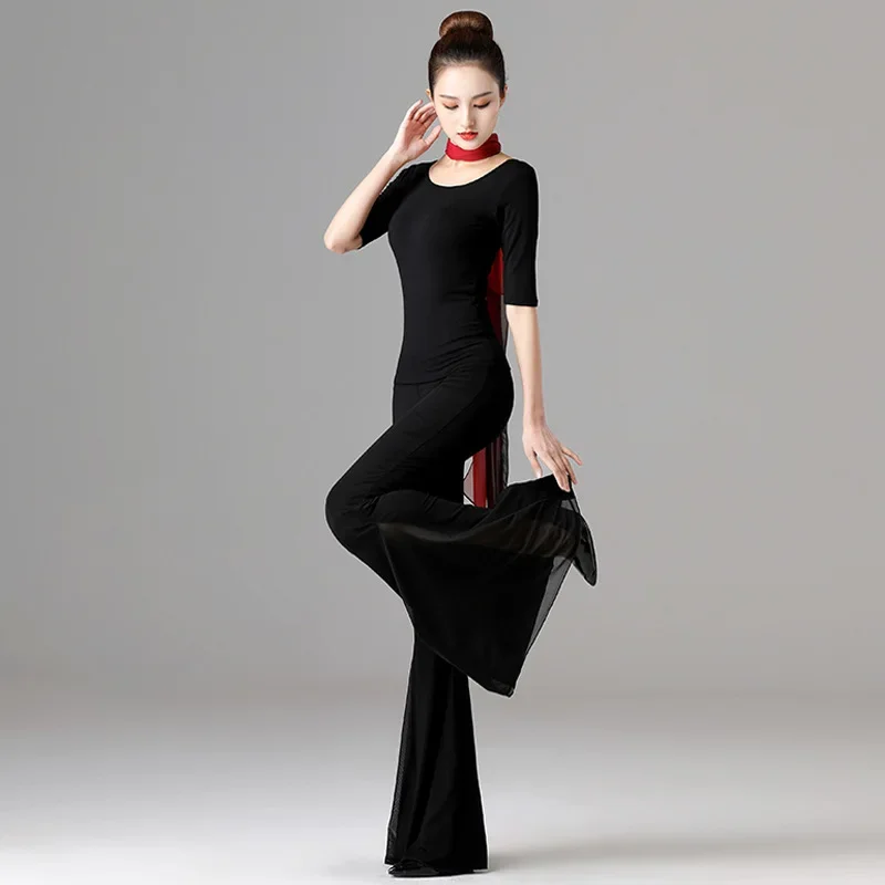 

Dance body clothing, women's practice clothing, elegant demeanor, etiquette, walking show, bell bottoms, practice training set,