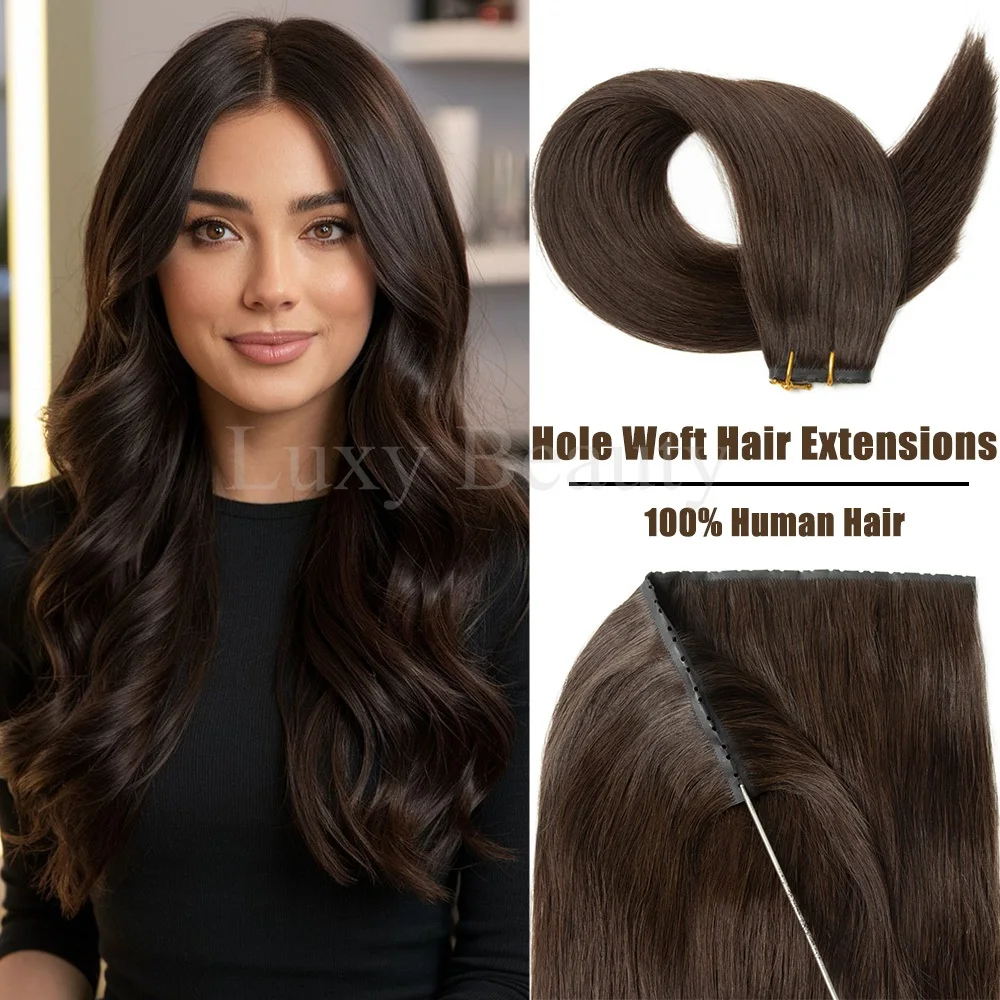 

Наращивание человеческих волос с двойным инъекционным отверстием, прямые волосы с двойной вкладкой, натуральные черные, коричневые, невидимые человеческие волосы XO Hole Weft