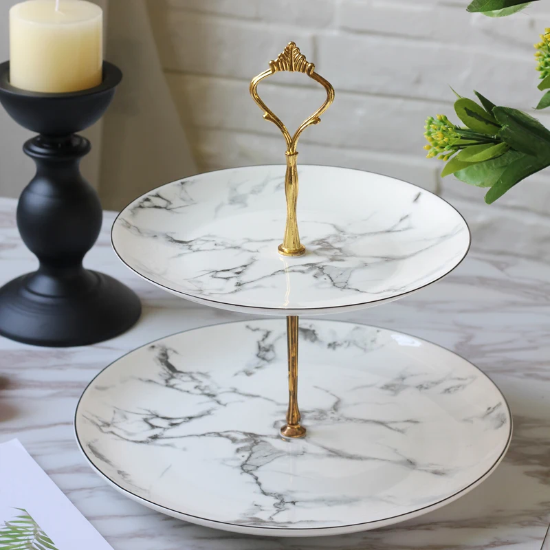 

Двухслойная десертная тарелка из костяного фарфора в скандинавском стиле, круглая керамическая поднос для фруктового торта, кондитерских изделий, многослойный стильный кухонный обеденный аксессуар