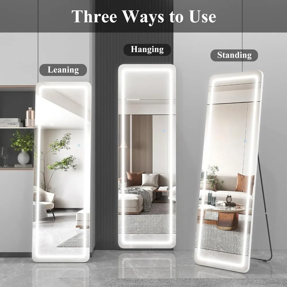 63"x20" Full Length Floor Mirror Dimming Lights, Touch Control, Wall Mounted Hanging Mirror, Full-Size Body Lighted Mirror