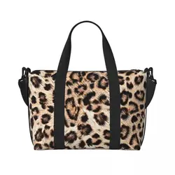 Custom Leopard Print Beach Tote Bag Women Extra Large Gym Carry On Animal Skin Travel Shopping Bags