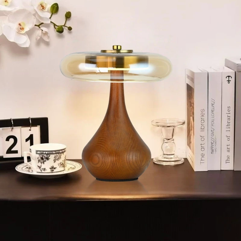 

Ash Wood Tricolor Desk Lamp Bedroom Bedside Mood Light Medieval Retro Living Room Style Table Lamps Desktop Home Lighting Lights