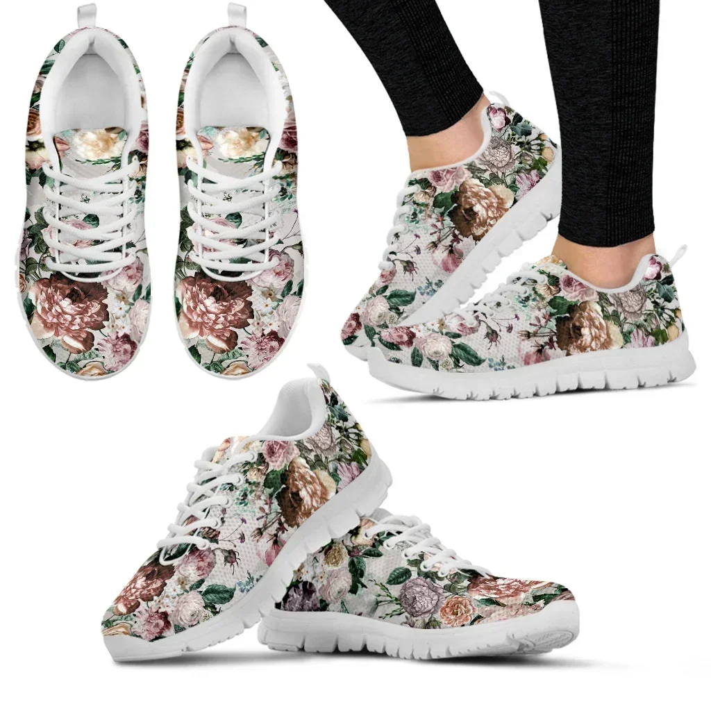

Pretty Dark Tropical Flower Print Ladies Sport Sneakers Breathable Lace up Flat Shoes for Women Comfort Zapatillas