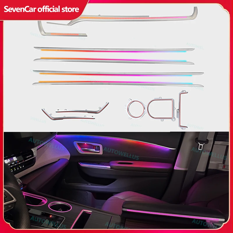 

Для Toyota Granvia Sienna 2021-2024 64-цветный светодиодный контурный фонарь задней двери - замена атмосферной лампы премиум-класса с активным потоком