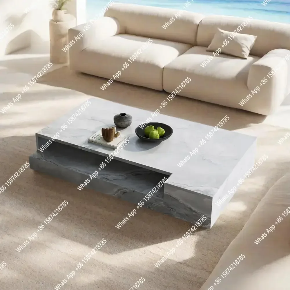 N63 Rectangular  Jade Marble Coffee Table Artistic Designer Luxury Stone Heat & Scratch Resistant Natural Veining Customizabl