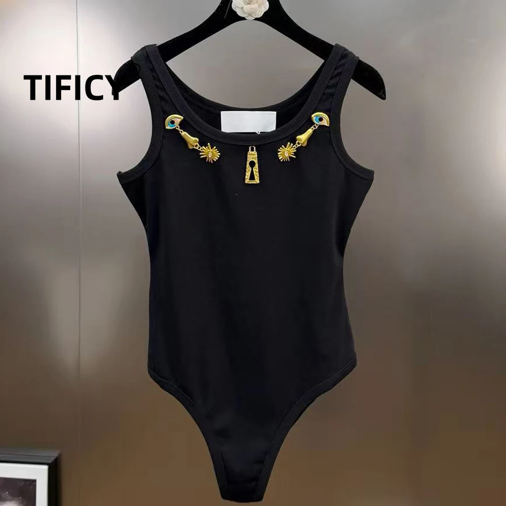 

Тяжелый промышленный металлический декоративный комбинезон, женский комбинезон без рукавов с круглым вырезом, универсальный модный индивидуальный комбинезон с подвеской, топ