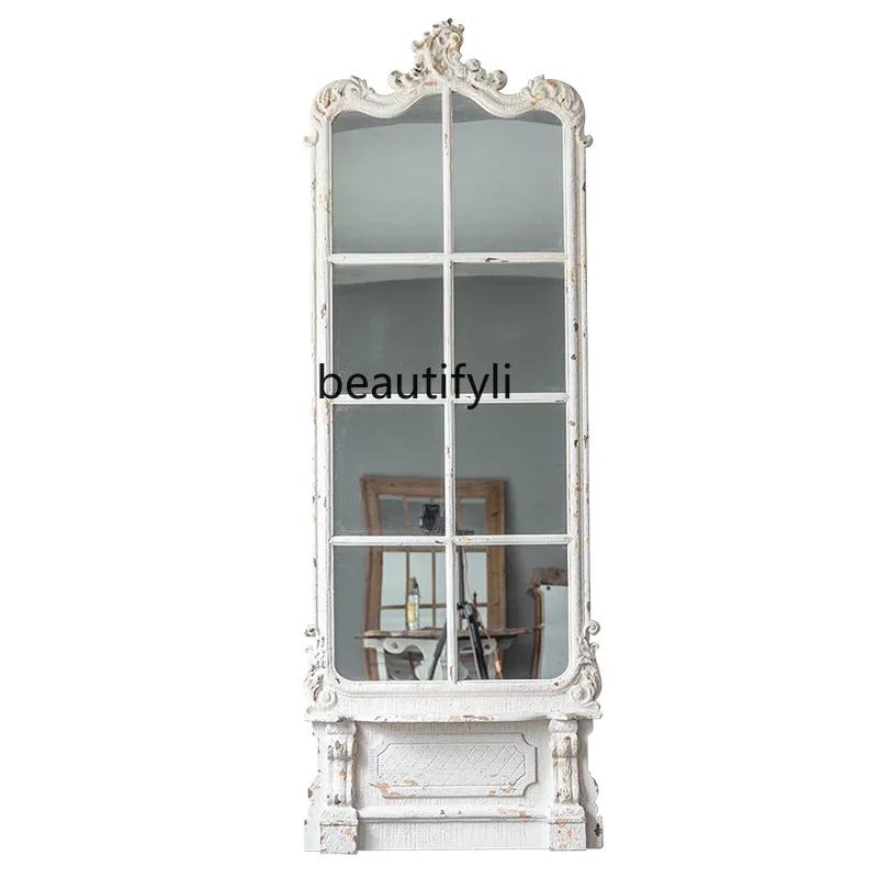 

XXZArt ins style decorative mirror French retro solid wood floor mirror clothing store irregular fitting mirror