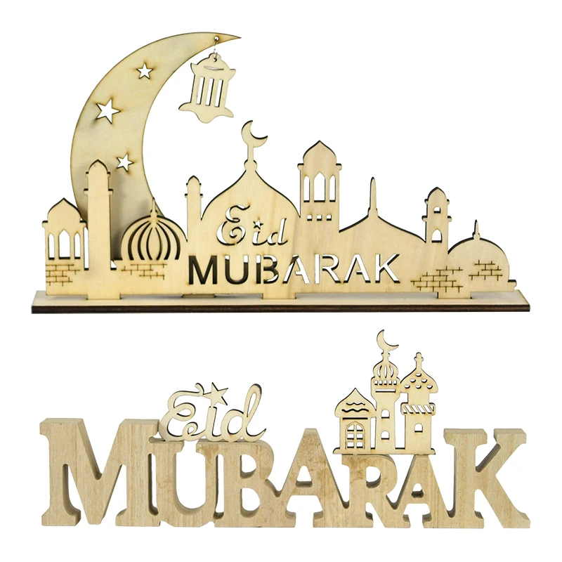 Eid Mubarak 나무 장식, 라마단 달 별 편지 테이블 장식, 가정 이슬람 무슬림 펜던트, Eid Al Adha 파티 용품