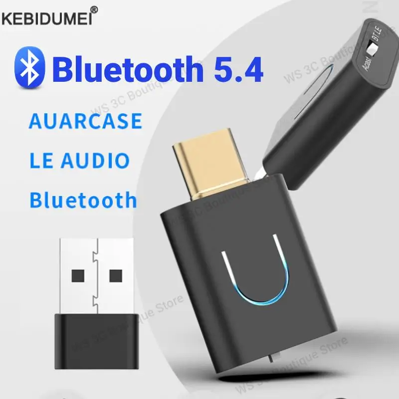 Bluetooth 5.4 Audio Transmitter aptX-Adaptive Type-C Wireless Stereo Music Adapter with Auracast for PC/Mac/PS4/5