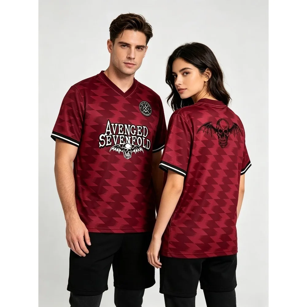 Avenged Sevenfold Football Tees V-neck Summer Short Sleeve Male T-shirt Jersey Streetwear Unisex Casual Fashion Print Top