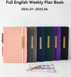 2024-25 Agenda Notebook A5 English Version Weekly Calendar Planner PU Leather Notebook Journal Notebook Office School Supplies