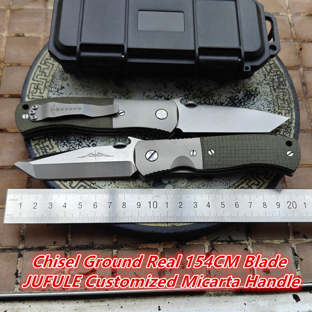 JUFULE nuevo 60 HRC 154CM personalizado Micarta Emerson CQC7 rodamientos cerámicos de titanio Camping caza pesca herramienta EDC cuchillo plegable