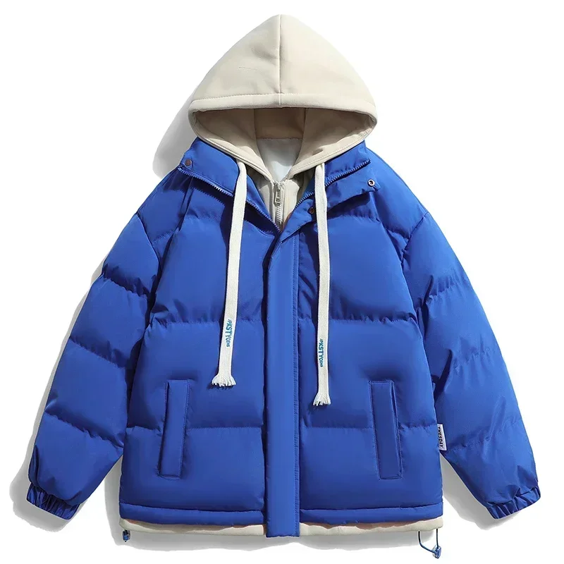 Men's Winter Leisure Fashion Trend Fake Two Piece Hooded Warm Cotton Clothes Jacket Coats