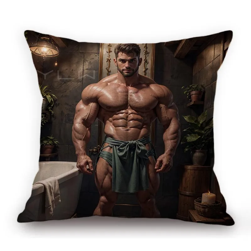 Sexy Hunk Jock Man Gladitor Hot Male Model Muscle Album Boyfriend Cotton Linen Home Decoration Sofa Pillow Case Cushion Cover