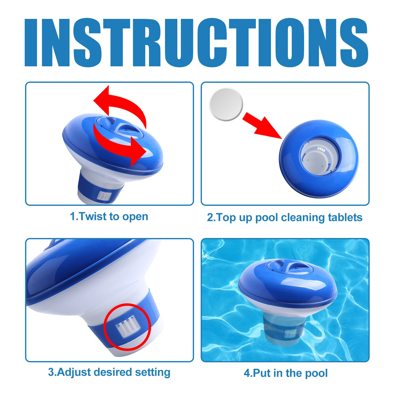 Floating Pool Chlorine Dispenser Adjustable Flow Vents Chemical Tablet Holder for Swimming Pool Spa Hot Tub Sanitizer image 6