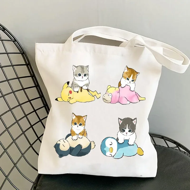 Woman Summer Shopper Cat Shopping Bag Folding Canvas Tote Travel Bags Designer Handbags Beach Cloth Shoulder Ladies Fabric